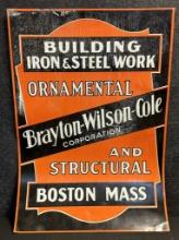 1920s Brayton Wilson Cole Building & Iron Steel Work Boston Mass Tin Embossed Advertising Sign
