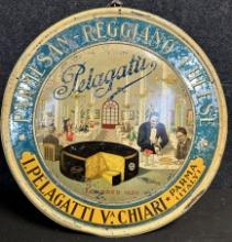 Early 1900s Embossed Tin Parmesan Reggiano Cheese Pelagatti Advertising Sign