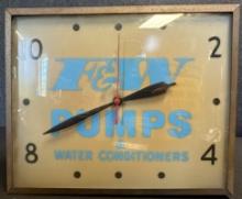 F&W Pumps & Water Conditioner Advertising Glass Face Clock