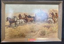 1952 Budweiser Attack On The Overland Stage 1860 Cardboard Advertising Store Display sign