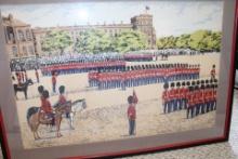 Vintage Trooping The Colour at Horse Guards Parade framed linen