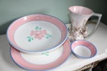 Pink pottery lot with vase