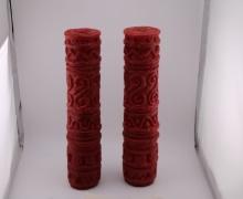 2 Red Flair Hand-Carved Candles