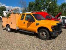 2008 FORD F350 EXTENDED CAB MECHANIC SERVICE TRUCK WITH CRANE AND AIR COMPRESSOR