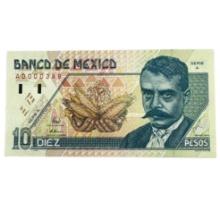 1994 Mexico 10 Pesos Banknote Series A Uncirculated A0000389