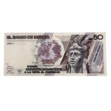 1992 Mexico 50 Nuevos Pesos Banknote Series A Uncirculated A0000389