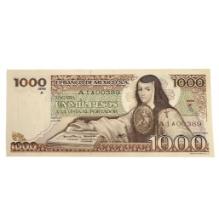 1978 Mexico 1000 Pesos Banknote Series A Uncirculated A1A00389