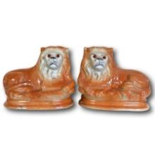 Pair of Antique Staffordshire Lions with Glass Eyes