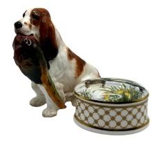 Royal Doulton Hunting Dog with Limoges Duck Trinket Box