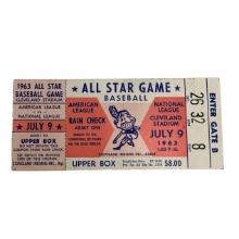 Original 1963 Cleveland Stadium All Star Baseball Game Ticket