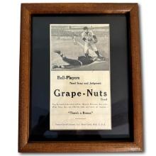 Vintage Baseball Themed Grape-Nuts Advertisement, Framed