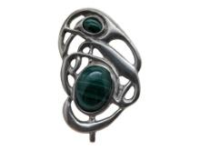 Pewter & Green Stone Brooch