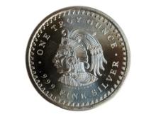 1 Troy Ounce .999 Fine Silver Aztec round