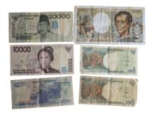 Lot of 6 Foreign Banknotes - Indonesia & France