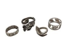 Lot of 4 Sterling Silver Animal Rings - 2 Mexico Stamps