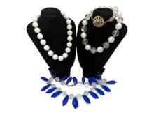 Lot of 3 Costume White & Blue Necklaces