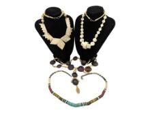 Lot of 4 Handemade Vintage Eclectic  Necklaces - Wooden & Stone beads