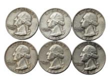 Lot of 6 Washington Quarters - 1959 1960 1961 1962 1963 1964