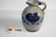 Pottery Jug-Gray with Blue Heart Design