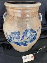Rowe Pottery Salt Glazed Jug Crock, Cobalt Blue Flowers, 4