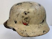 WWII GERMAN WHITE WINTER SNOW CAMMO PAINTED SS HELMET