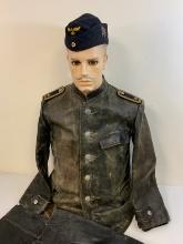 WWII GERMAN U BOAT U-124 CREW MEMBER LEATHER UNIFORM AND CAP