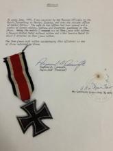 WWII US GI BRING BACK IRON CROSS MEDAL WITH SIGNED AFFIDAVIT OF USAF MAJOR