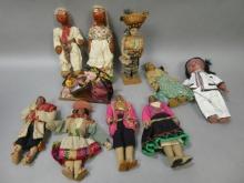 Lot 10 Vintage Assorted American Native Mexican Indian & South American Dolls