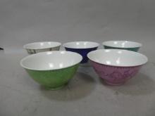 Lot 5 Vintage Chinese Famile Rose Signed Porcelain Cups