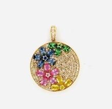 14K Gold Pendant with colored flowers