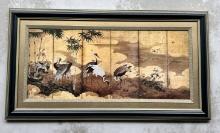 Gold foil Chinese Artwork cranes in black frame