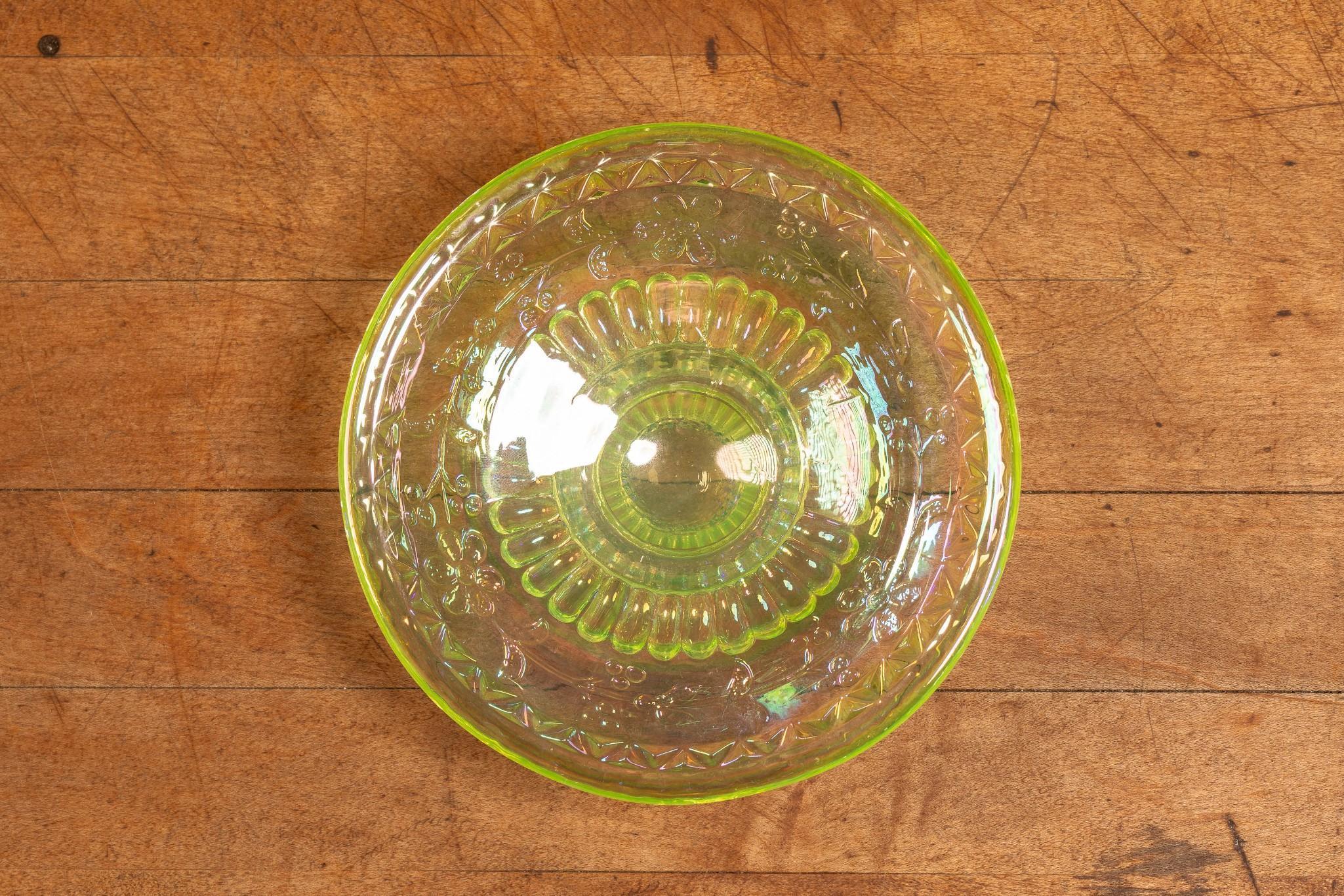 Opalescent Uranium Glass Pedestal Dish