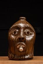 Brown Glazeware Face Jug with Cigar by Mike Craven, 2021