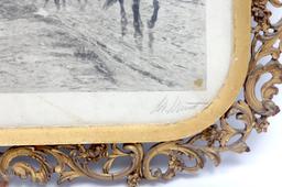 Civil War Scene Framed Charcoal Work On Paper By