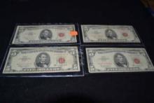 (4) 1963 Red Seal $5 Bills
