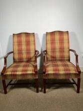 Martha Washington Plaid Mahogany Arm Chairs