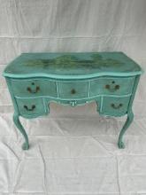 Vintage French Country Serpentine Painted Desk With Paw Feet