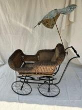 Victorian Wicker Baby carriage with Parasol