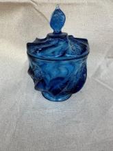 Fenton Blue Swirl Glass Candy Jar