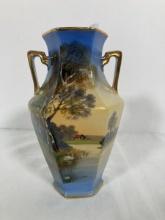 Noritake Landscape Painted Vase With Gold Gilt