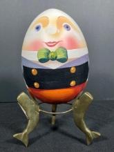 Hand Painted French Humpty Dumpty with Brass Stand Signed