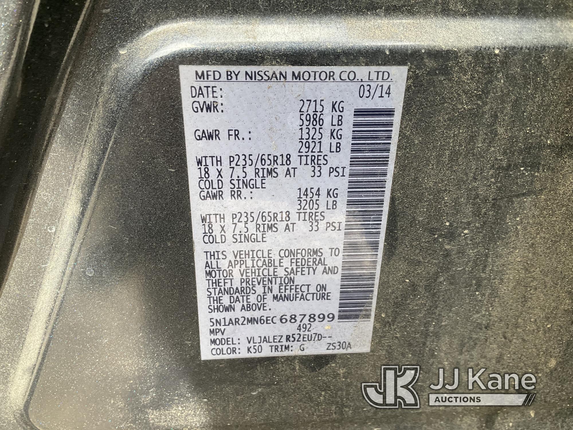 (Jurupa Valley, CA) 2014 Nissan Pathfinder 4-Door Sport Utility Vehicle Runs Does Not Move, Bad Tran