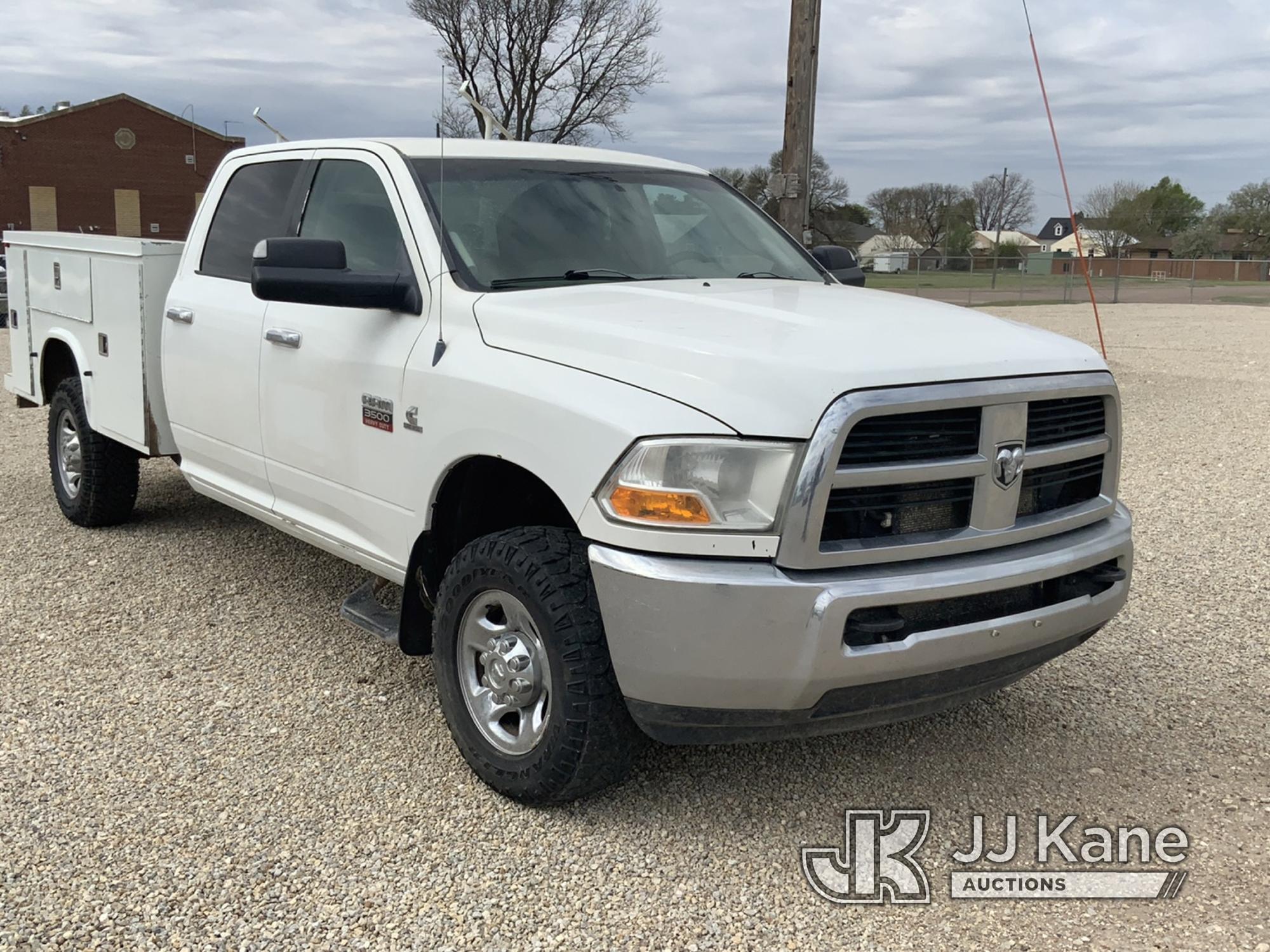 (Dighton, KS) 2010 RAM 3500 4x4 Crew-Cab Service Truck Runs and Moves) (Dealer Only, Components Have