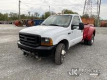 (Hobart, IN) 2001 Ford F350 4x4 Dual Wheel Pickup Truck Runs & Moves) (BED OF TRUCK NOT BOLTED DOWN