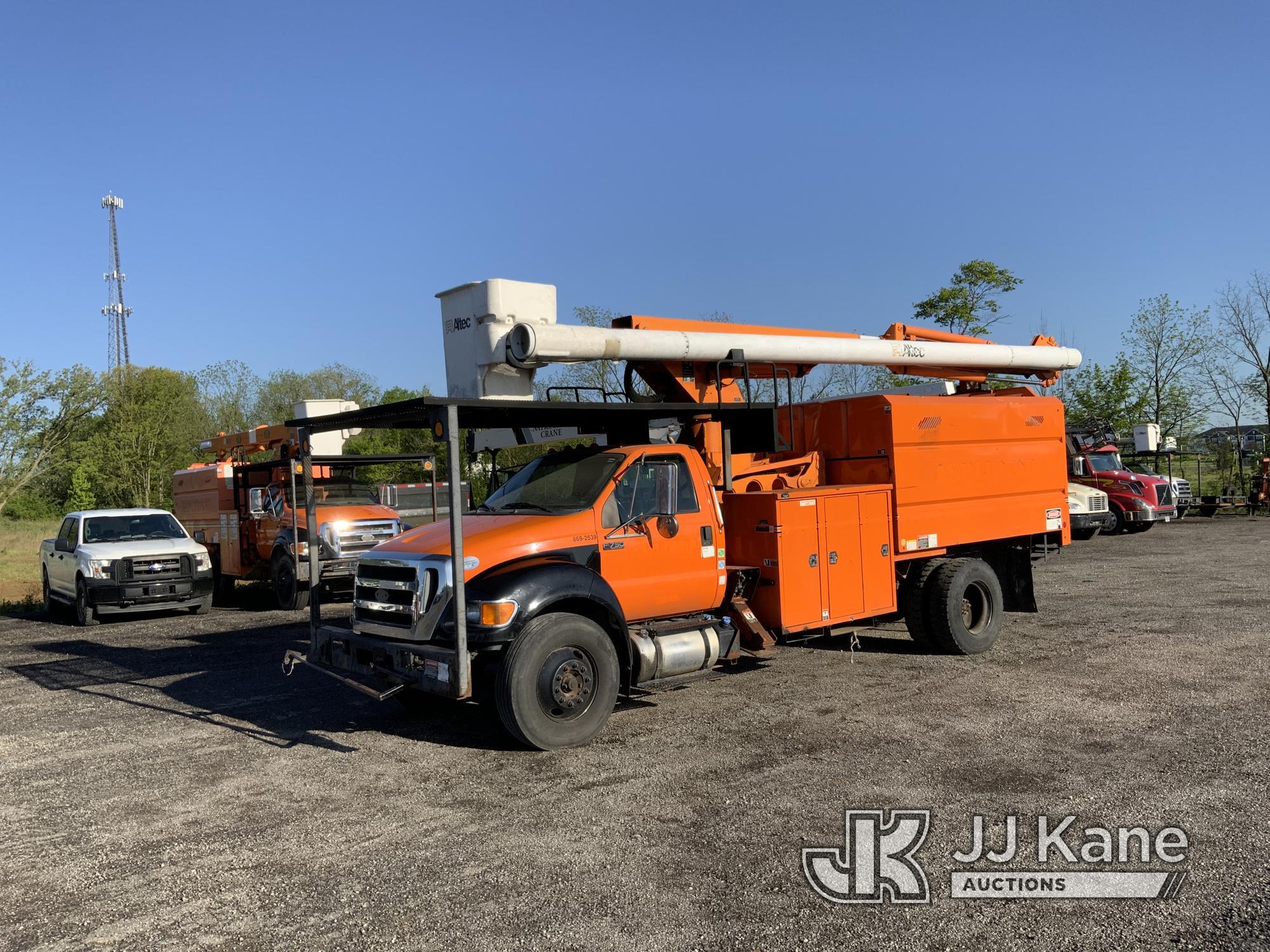 (Ashland, OH) Altec LR760E70, Over-Center Elevator Bucket Truck mounted behind cab on 2012 Ford F750