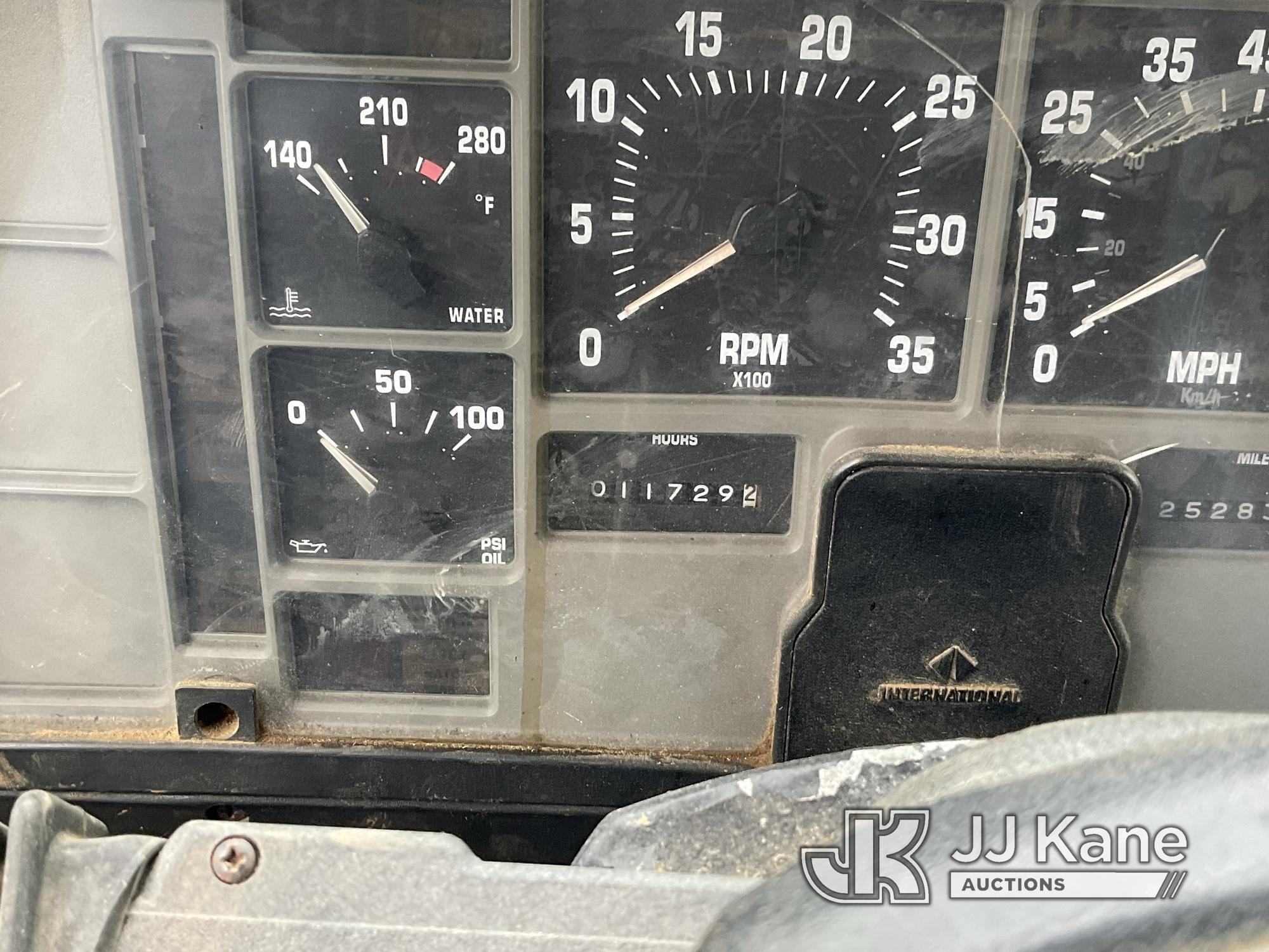(Orleans, IN) 2000 International 4900 Reel Loader Truck, Reel With Pipe Will Be Removed. Water Tank