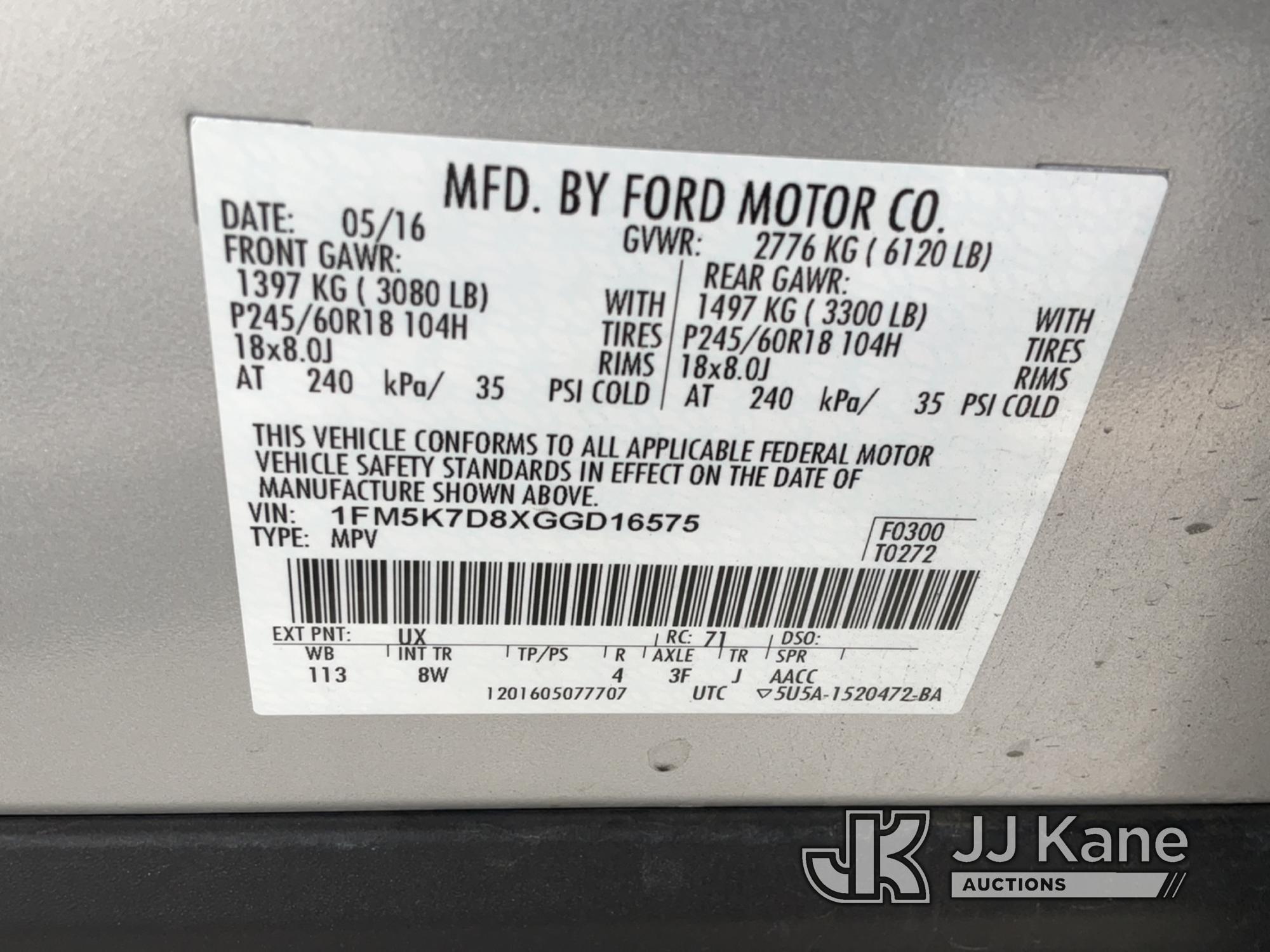 (Jurupa Valley, CA) 2016 Ford Explorer XLT Sport Utility Vehicle Runs & Moves, Paint Damage, Open Re
