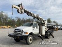 Telelect Commander C4045, Digger Derrick rear mounted on 2007 Ford F750 4x4 Flatbed/Utility Truck Ru