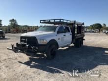 2012 RAM 4500 4x4 Crew-Cab Flatbed/Service Truck Runs & Moves) (Check Engine Light On, Body Dmage