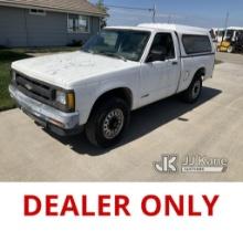 1992 Chevrolet S10 4x4 Pickup Truck Runs & Moves)( Vibrates, Throw Out Bearing Noise, Paint Damage, 